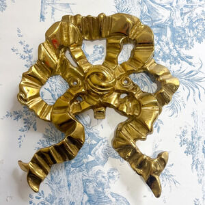 Vintage EXTRA LARGE 9in Brass Bow Wall Hook Hollywood Regency Grandmillenial